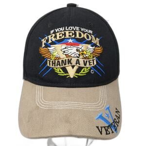 If you Love Your Freedom Thank A Vet Strapback Baseball Cap Black One Size JWM